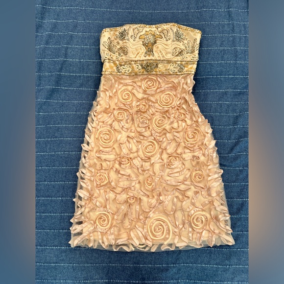 Sue Wong champagne and Gold Embellished Mini cocktail Dress - Picture 1 of 3